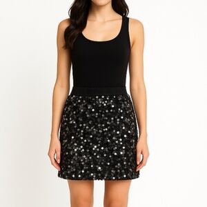 💙 Magic Sequined Skirt Black Gray Elastic Waist Lined Size M